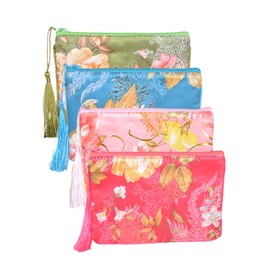 Baitaihem Jewelry Silk Purse Pouch Chinese Silk Style Pouch Gift Case Zipper Brocade Embroidered Bag 4 Pack
