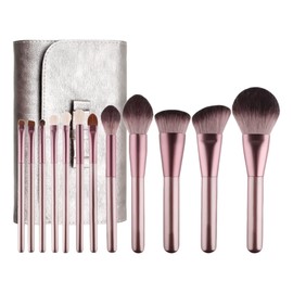 Brochas para Maquillaje FFlion Profesional con Bolsa 12 Piezas Set de Brochas Maquillaje Premium Sombra de Ojos para Base de Maquillaje para Viajes y Uso Diario(12x, Oro Rosa)