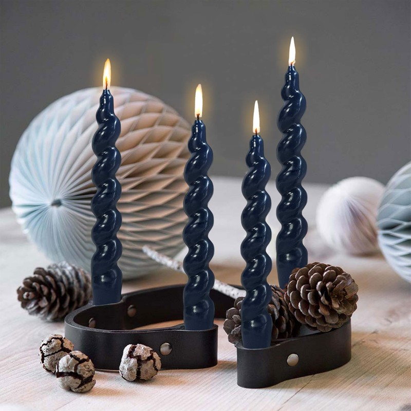 7.5 Inches Spiral Taper Candles Navy BlueTwisted Candle Dripless Unscented