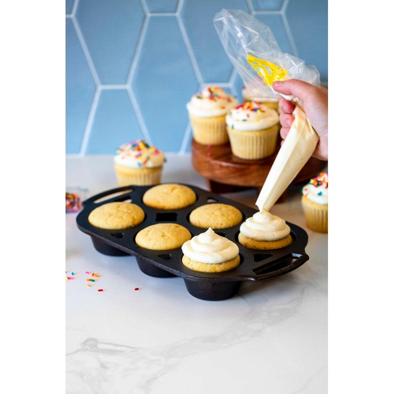 Lodge Seasoned Cast Iron Muffin Pan, 6 Impressions , 12.69"