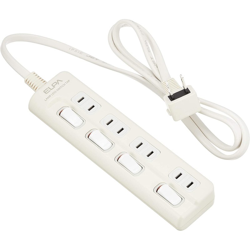 Elpa WLS-410EB(W) Lamp Prestap Switch Outlet Eco 4 Outlet 1m