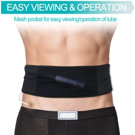 Breathable PD Belt Peritoneal Dialysis Catheter Holder with Slit Mesh Pouch Abdominal Soft Waist Band Protector for Secure G J Feeding Tube Transfer Set Accessories Men Women Black