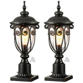 VIANIS Outdoor Post Light with Pier Mount Base, 2 Pack Waterproof Dusk to Dawn Post Lights Outdoor, Anti-Rust Aluminum Oil Rubbed Bronze Post Light Dusk to Dawn with Tempered Glass for Pathway
