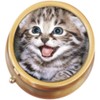 Cute Kitty Face Brass Round Pill Box