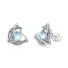 Celtic Earrings for Women 925 Sterling Silver Celtic Moon Stud Earrings Hypoallergenic Irish Celtic Jewellery Gifts for Girls Girlfriend, Silver, Moonstone