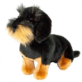 Teddys Rothenburg Uni-Toys Cuddly Toy Rough Haired Sitting Black/Brown 28 cm Plush Dachshund
