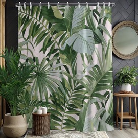 KAIRA Tropical Palm Leaf Shower Curtain 72 x 72 Inches Calm Polyester Fabric, Hook Set Included