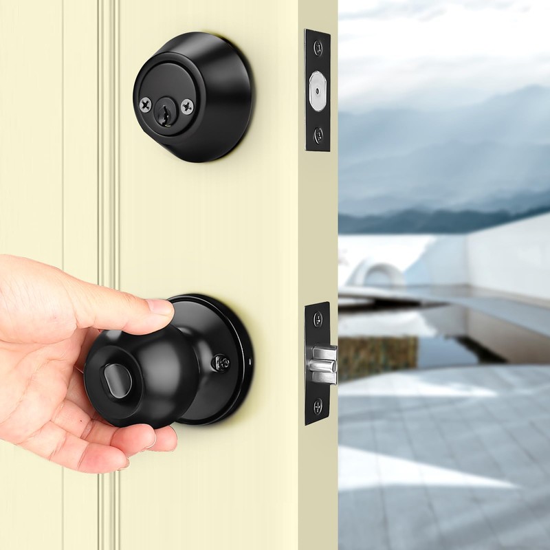 Probrico 1 Pack Door Knob with Double Cylinder Deadbolt Lock