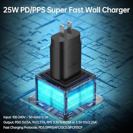 Cargador Combo ParedAuto USB Tipo C 25W Carga súper rápida PD PPS                                                                                     