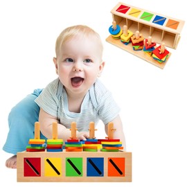 RunHero Montessori Toy for 1-3 Year Old Boys and Girls, Color Recognition Stacker and Shape Sorter, Wooden Sensory Educational Puzzle Toy, Birthday Gifts for Toddlers