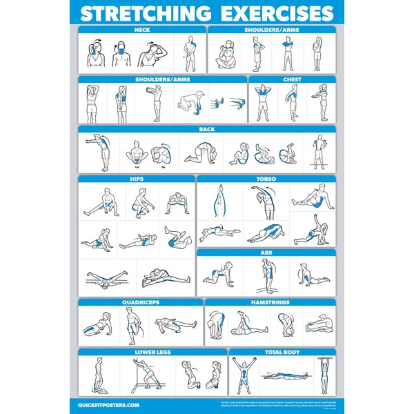 QuickFit Stretching Workout Exercise Poster - Stretch Routine (Laminated, 18in x 27in) for Playroom