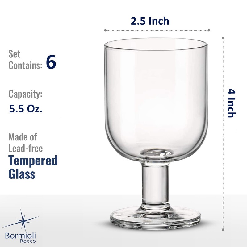 Bormioli Rocco Hosteria Set Of 6 Stackable Wine Glasses, 5.5