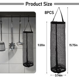 8 Pieces Plastic Bag Holder, Grocery Bag Holder, Plastic Bags Holders for Grocery Bags, Mesh Hanging Storage Dispenser for Home and Kitchen (Black)