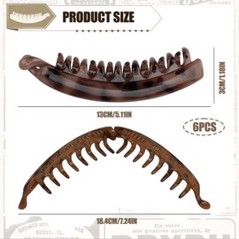 Pack of 6 Large Banana Hair Clips, Banana Hair Clips, Vintage Banana Hair Clips, Ponytail Hair Clip, Non-Slip Hair Clip, Hair Clips for Women, Girls, Thick Medium Hair (6 Colours)