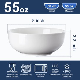 Houlu 55 oz Large Soup Bowl, 8 inch Ramen Bowl Set, Pho Bowls and Spoons Set of 3, Off White Porcelain Serving Bowls