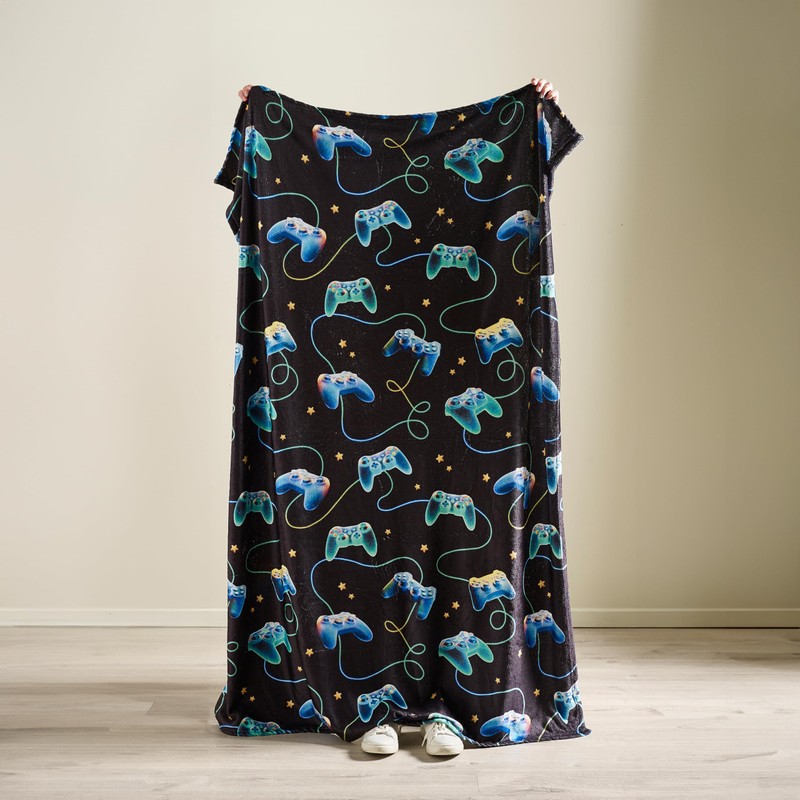 Catherine Lansfield Gamer Cosy Fleece 130x170cm Blanket Throw Black