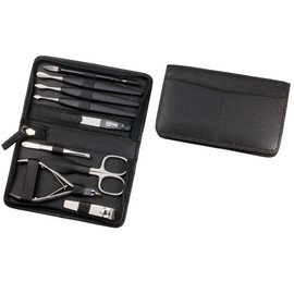 Sonnenschein by Hans Kniebes - 9-Piece Manicure Case - Nail Scissors, Cuticle Nippers, Clippers, Tweezers, File - Black
