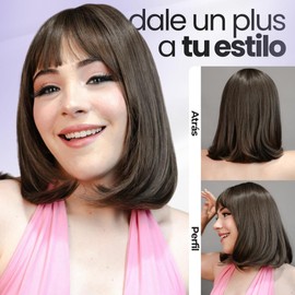 GAIBMAX - Pelucas Para Mujer, Pelucas Cabello Corto, Peluca Corte Bob Con Fleco Aspecto Natural, Fibras Sintéticas Alta Calidad, Ideal Para Cosplay, Disfraz, Moda y Belleza Mujer (NJ Cold Brown)