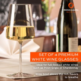Stölzle Lausitz Power 13.5 Oz White Wine Glass (Set of 4) - Lead-Free Durable Glassware, Dishwasher Safe - Pulled Stem & Radiant Sparkle, Crystal Glassware Set & Bar Glassware Essentials