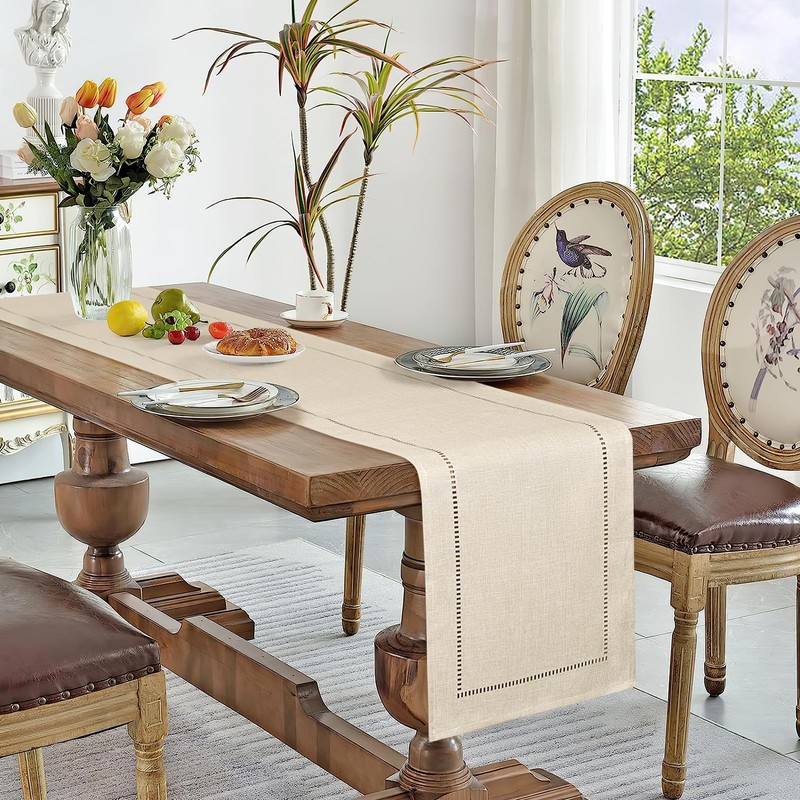 LOMOHOO Beige Table Runner 108Inches Long Linen Table Runner,Farmhouse Table