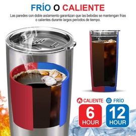 Vaso Térmico de Acero Inoxidable, EASYTAO Taza Termica Frio y Caliente para Cafe con Tapa y Pajita, Cepillo de limpieza, Termo Infusor para Hombre, Mujer, Regalo (20oz/590ml, Acero Inoxidable)