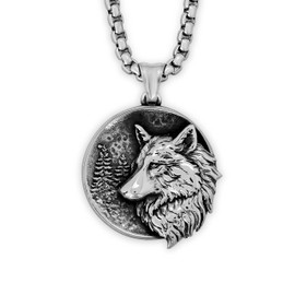 HAQUIL Wolf Necklace, Stainless Steel Wild Wolf in Jungle Totem Animal Pendant, Box Chain, Wolf Jewelry Gift