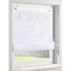 Roman Blind Gravelot with Bird Motif in White - Semi-Transparent Eyelet Roller Blind for Windows in Size 80 x 140 cm, No Drilling Required