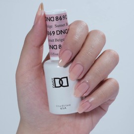 DAISY DND DND Gel Polish Set, Sheer Collection, UV/LED Gel Polish and Air Dry Nail Lacquer, Matching Chip-Free Polish Duo, 869 Sunset Beige, 0.5 Fl Oz