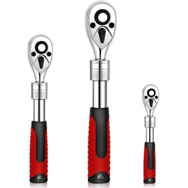 Gisafai 3 Pieces Extendable Ratchet Set 1/4 3/8 1/2 Inch Drive Retractable Socket Wrench 72 Tooth Quick Release Reversible Gear Torque Spanner Ratchet Wrenches Set with Soft Grip Handle