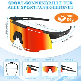 Ryaco Quick Glasses Cycling Glasses for Men / Women - 24 g TR90 Lightweight Construction Polarised Sports Sunglasses / Running with UV400, Adjustable Nose Pad & Temple, Rave & Bicycle Road Bike