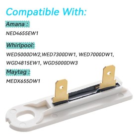 Dryer Thermal Fuse for Ama-na NED4655EW1, May-tag MEDX655DW1, Whirl-pool WED5000DW2, WED7300DW1, WED7000DW1, WGD4815EW1, WGD5000DW3 3392519 694511 Replacement (3 PACK).