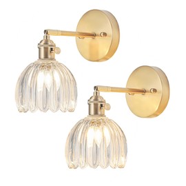 LINSEEDS Wall Sconces Set of Two Hardwired, Vintage Sconce Light with Tulip Transparent Glass Lampshade, Bathroom Wall Lights with Switch, Gold Wall Light Sconces Wall Decor Set of 2