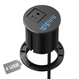 2.5 inch Desk Power Grommet Outlet 2 USB C 20W, 2 USB-A 18W, 6FT Cord