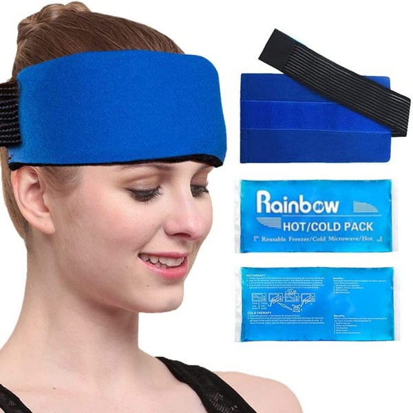 Headache Ice Pack Head Wrap for Migraines, 2 Flexible Gel Ice Pack Hot Cold Compress for Swelling, Joint Pain, Reusable Cold Pack Forehead Ice Therapy Wrap for Knees, Back, Shoulders, Arms and Legs