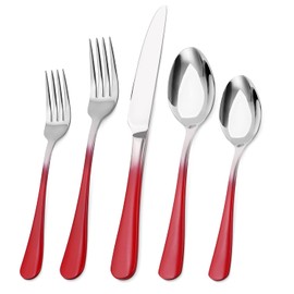 Silverware Set, Bysta 20-Piece Stainless Steel Flatware Set, Kitchen Utensil Set Service for 4, Tableware Cutlery Set for Home and Restaurant, Mirror Polished, Dishwasher Safe (Gradient Red)