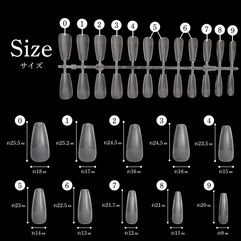 NTIP-002 Nail Tips, Medium Ballerina, 240 Pieces, 10 Sizes, Medium