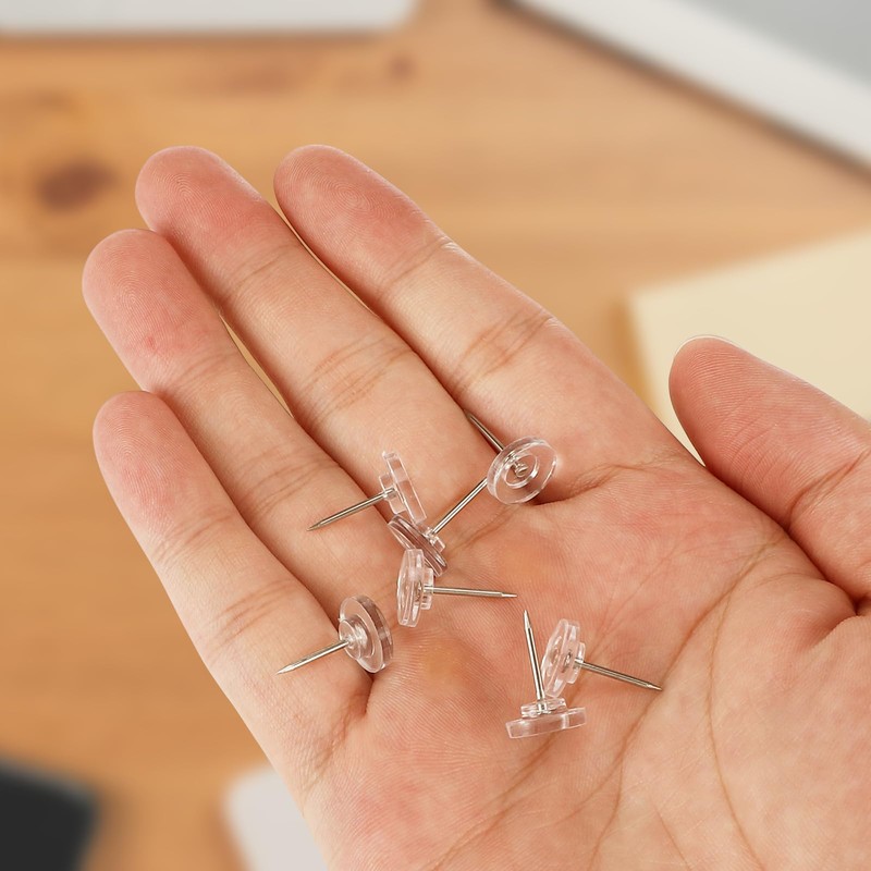 Transparent drawing pins, pack of 200, rice tacks with head,