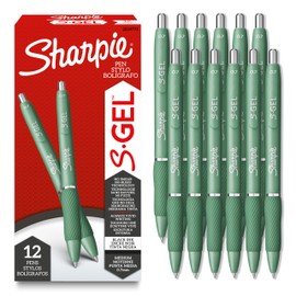 Sharpie S-Gel, Gel Pens, Medium Point (0.7mm), Forest Green Barrel, Black Ink, 12 Count