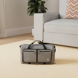 Bago Foldable Duffel Bags for Traveling Women & Men - 60L Medium Packable Duffle Bag for Travel with Shoe Compartment - Water Repellant, Heavy Duty, Lightweight Folding & Collapsible (SnowGray)