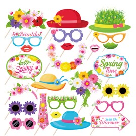 CRAWPROP 25PCS Hello Spring Party Photo Booth Props Supplies Flower Spring Birthday Party Decoration