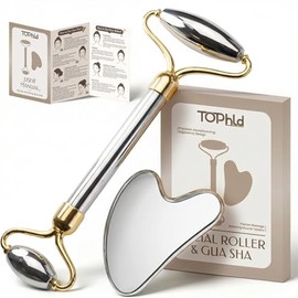 Stainless Steel Face Roller & Gua Sha Facial Tools, Face Massager for Self Care, Roller for face, Jawline Sculpting and Puffiness Reducing