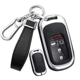 SANRILY PU Leather 3/4/5 Button Key Fob Cover Fit for Honda Civic 2022 2023 2024 Accord HR-V Pilot CR-V Keyless Key Case with Keychain Silver-Black