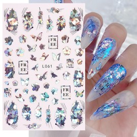 8 Sheets Animal Flower Nail Art Stickers Decals 3D Self-Adhesive Butterfly Peacock Nail Decals Self-Adhesive Nail Art Supplies Tulip Wind Chimes Nail Accessories for Women Manicure Decorations Design