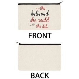 WIRESTER Canvas Zipper Makeup Bag, Cosmetic Pouch, Organizer Case for Women Girl, Multi-Purpose Travel Cosmetic Bag - She Believed She Could So She Did Red Flower