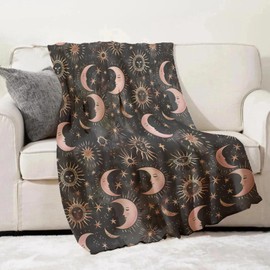 Celestial Moon and Sun Throw Blanket for Adults Kids, 50x60 in, Mystical Night Sky Theme Flannel Blankets for Bedroom, Couch, Travel, Home Decor, Fuzzy Soft Cozy Warm Gifts