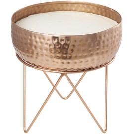 Deco 79 Metal Decorative Candle Vanilla Marshmallow Scented Tall Hammered 70 oz 4 Wick Aromatherapy Candle with White Wax, Wax Aromatherapy Candle 9" x 9" x 10", Copper