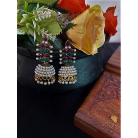 Indian Gold Pearl Beads Ethnic Fashion Bollywood Traditional Boho Jhumka Dangle Earrings Jewelry (Spike)