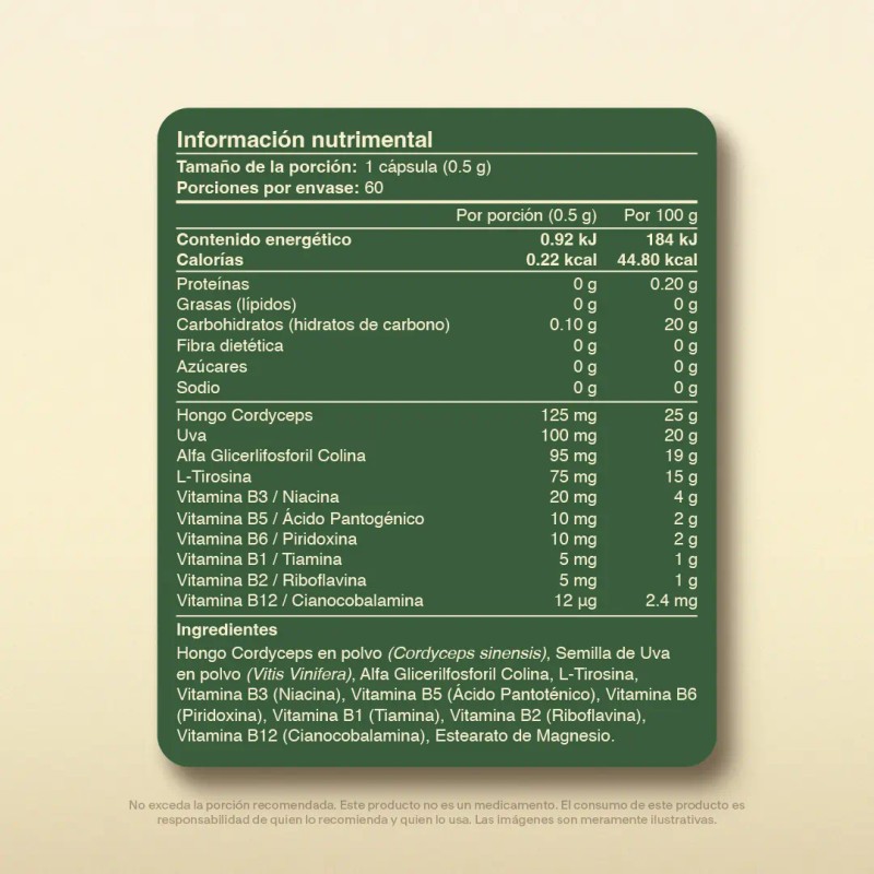 VitalBotanics COGNTV 60 Caps Nootrópico con Hongo Cordyceps, L-Tirosina, Vitaminas