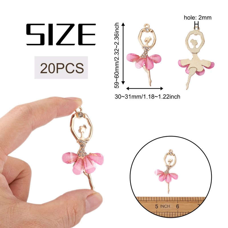 PandaHall Crystal Ballerina Alloy Ballet Dancer Charms with Resin Rhinestone