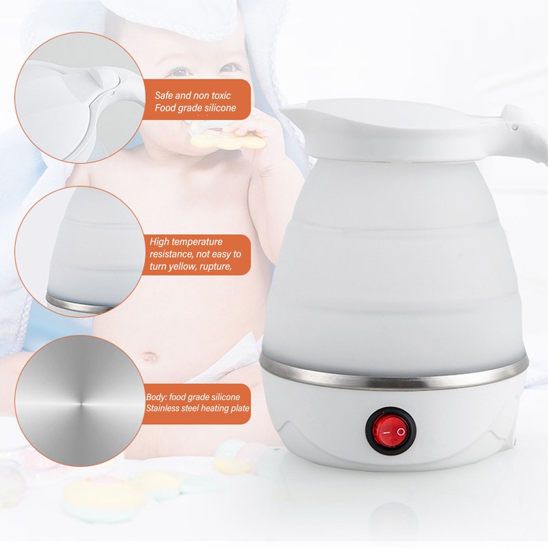 0.6L Folding Electric Kettle 600W Collapsible Water Boiler Portable Silicone